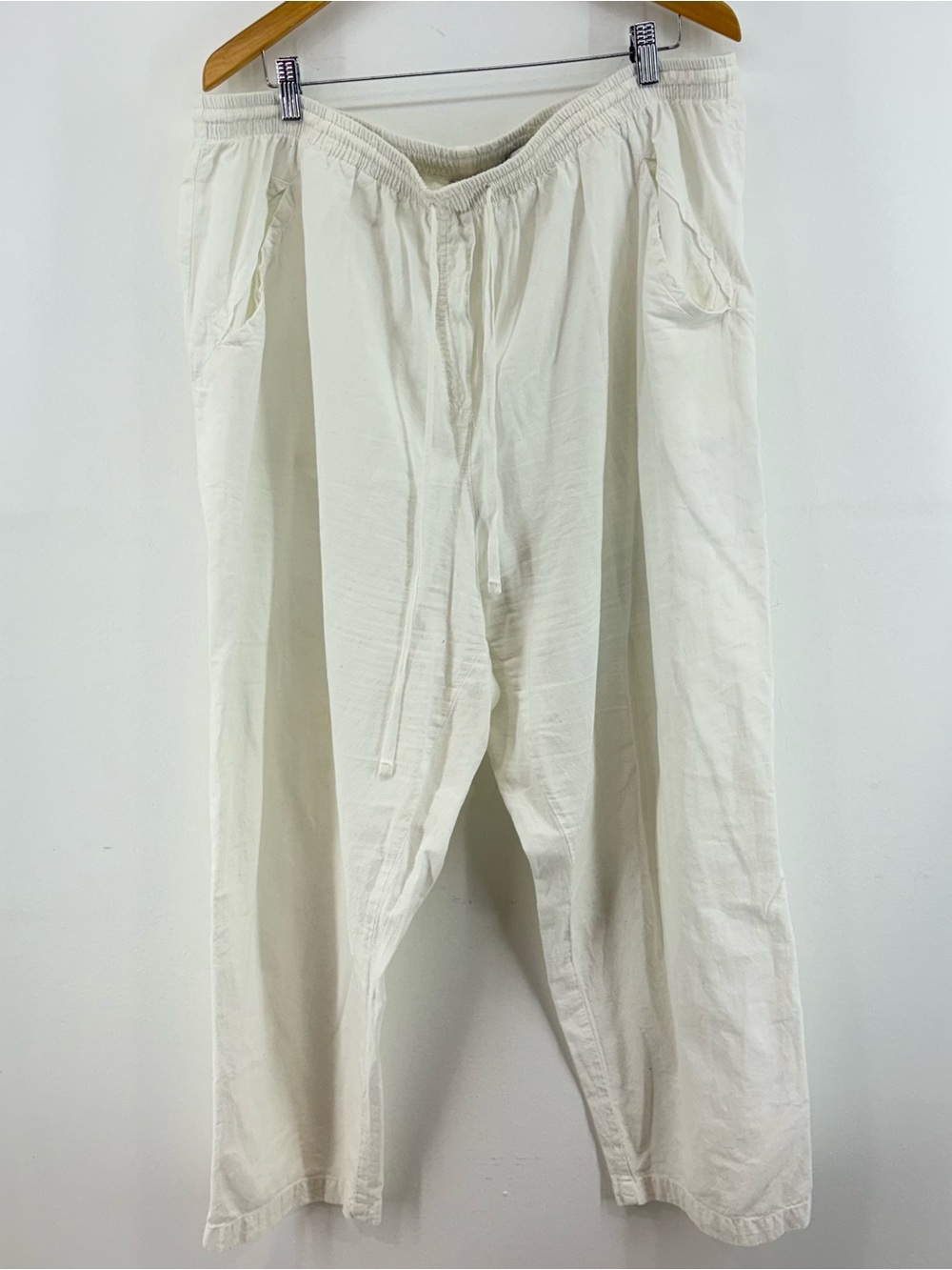 100% Cotton White Stag Plus Cream Drawstring Relaxed Trousers